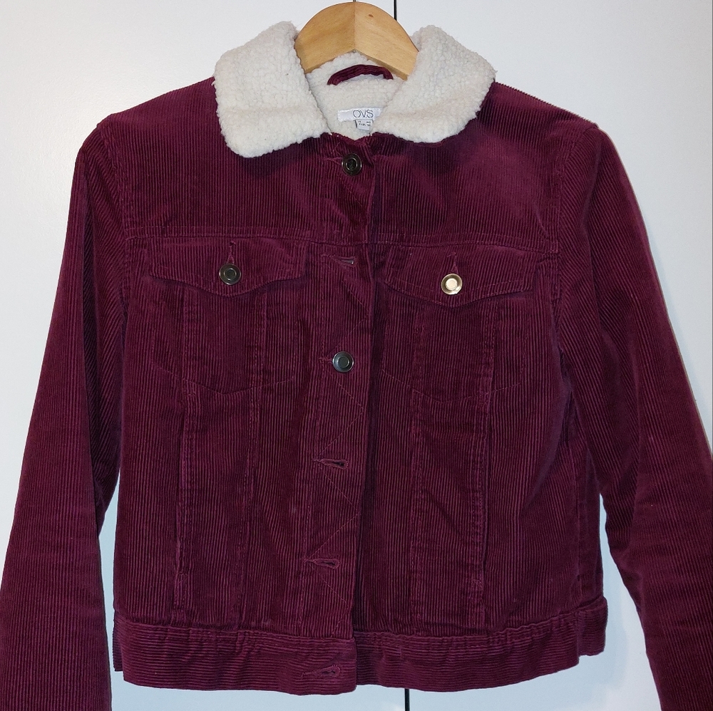Burgundy sherpa corduroy jacket